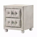 Table de chevet Royal Hampton, 2 tiroirs, capitonnage en cristal classique, tapisserie beige
