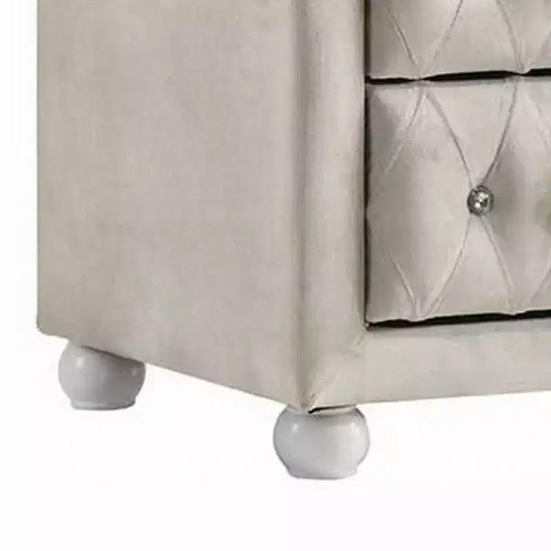 Table de chevet Royal Hampton, 2 tiroirs, capitonnage en cristal classique, tapisserie beige