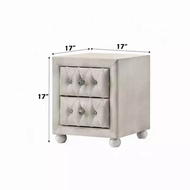 Table de chevet Royal Hampton, 2 tiroirs, capitonnage en cristal classique, tapisserie beige