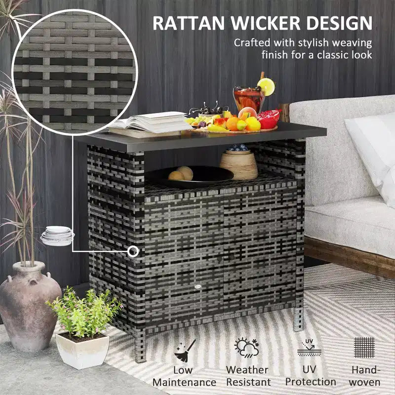 Armoire de rangement extérieure en osier avec deux portes et étagère pour le rangement de serviettes de piscine