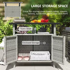 Armoire de rangement extérieure en osier avec deux portes et étagère pour le rangement de serviettes de piscine