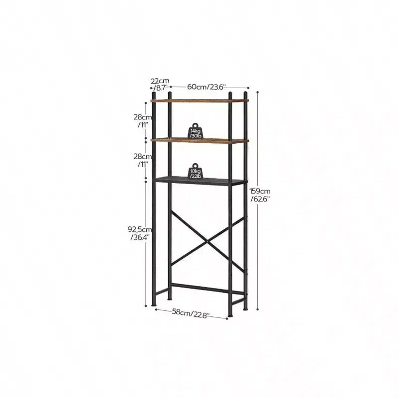 Over Toilet Storage 3 - Tier 2 - Tier Bathroom Organizer Freestanding Shelf with Adjustable Feet Rustic Brown and Black