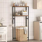 Over Toilet Storage 3 - Tier 2 - Tier Bathroom Organizer Freestanding Shelf with Adjustable Feet Rustic Brown and Black