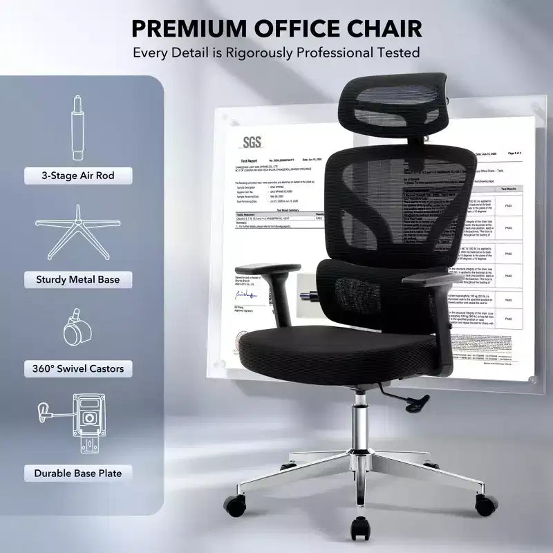 GustoWave Ergonomic Office Chair with Adjustable Lumbar Support, High-Back Mesh Desk Chair, Rolling Swivel Computer Task Chair for Home/Office