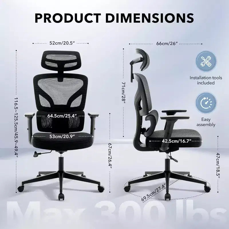 GustoWave Ergonomic Office Chair with Adjustable Lumbar Support, High-Back Mesh Desk Chair, Rolling Swivel Computer Task Chair for Home/Office
