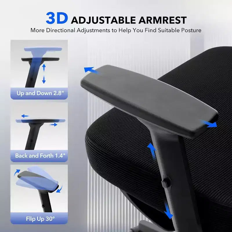 GustoWave Ergonomic Office Chair with Adjustable Lumbar Support, High-Back Mesh Desk Chair, Rolling Swivel Computer Task Chair for Home/Office