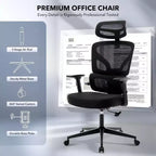 GustoWave Ergonomic Office Chair with Adjustable Lumbar Support, High-Back Mesh Desk Chair, Rolling Swivel Computer Task Chair for Home/Office