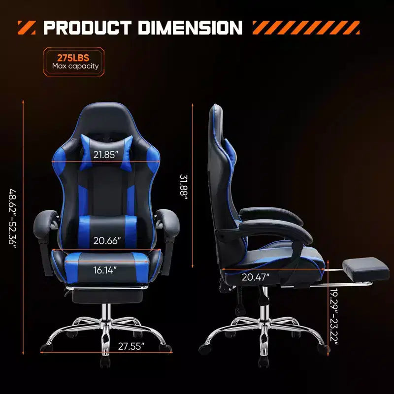 TUYOHW PU Leather Criss Cross Chair on Wheels with Footrest and Lumbar Support,Office Chair with Fixed Up Armrest,Gaming Chair for Office