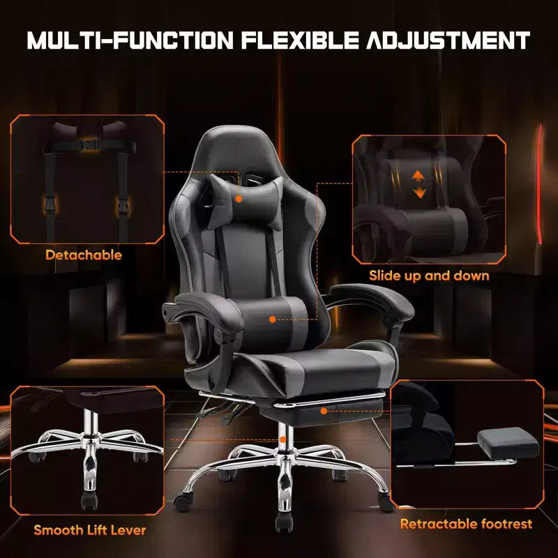 TUYOHW PU Leather Criss Cross Chair on Wheels with Footrest and Lumbar Support,Office Chair with Fixed Up Armrest,Gaming Chair for Office