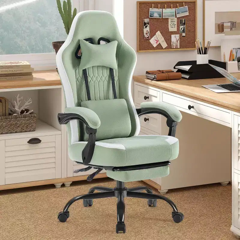 TUYOHW Microfiber Swivel Criss Cross Chair on Wheels,Office Chair with Removable Headrest and Waist Pillow,Gaming Chair for Office