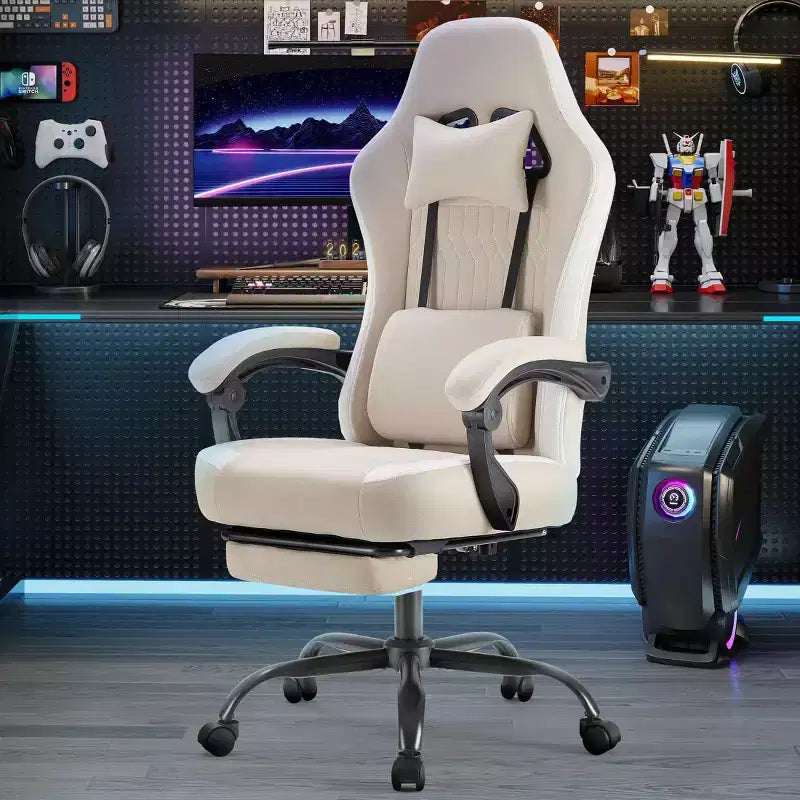 TUYOHW Microfiber Swivel Criss Cross Chair on Wheels,Office Chair with Removable Headrest and Waist Pillow,Gaming Chair for Office