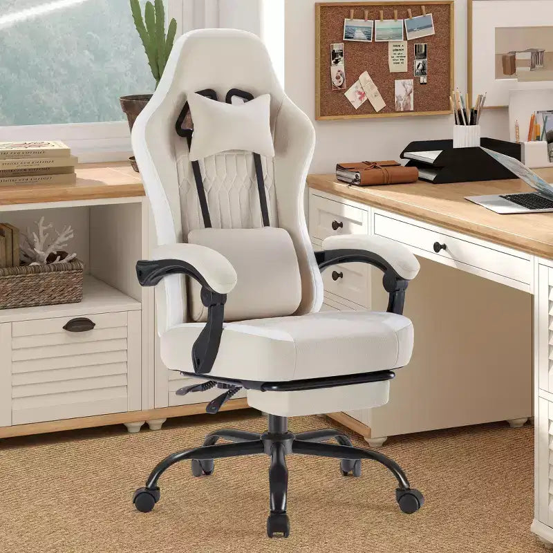 TUYOHW Microfiber Swivel Criss Cross Chair on Wheels,Office Chair with Removable Headrest and Waist Pillow,Gaming Chair for Office