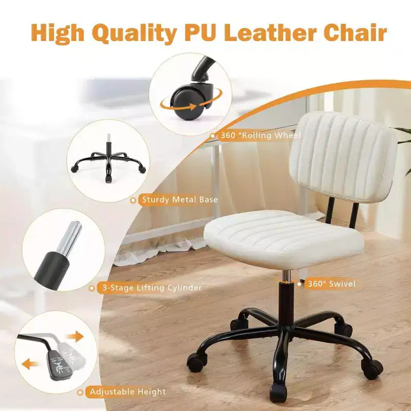 Chaise pivotante TUYOHW en cuir PU avec roulettes, Chaise de bureau sans accoudoirs avec hauteur réglable et soutien lombaire, Chaise de gaming pour le bureau