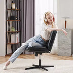 Chaise de bureau sans roulettes TUYOHW en cuir PU avec piétement croisé pivotant, fauteuil de bureau réglable en hauteur, chaise de jeu sans accoudoirs pour le bureau