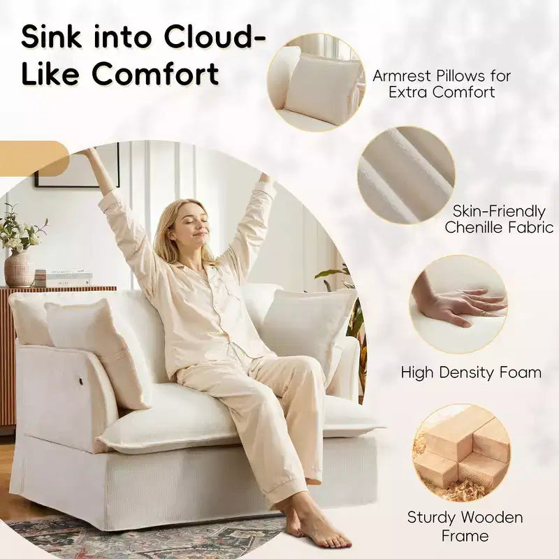Fauteuil d'appoint surdimensionné Whisen 47.2, fauteuil en chenille, canapé simple confortable comme un nuage avec base et accoudoirs modernes