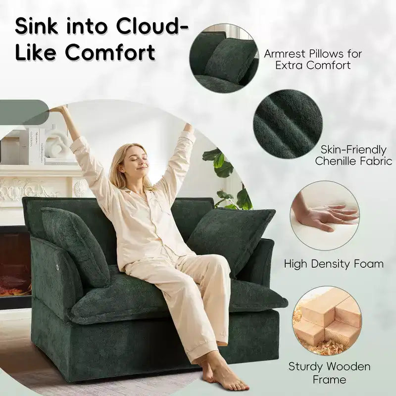 Fauteuil d'appoint surdimensionné Whisen 47.2, fauteuil en chenille, canapé simple confortable comme un nuage avec base et accoudoirs modernes
