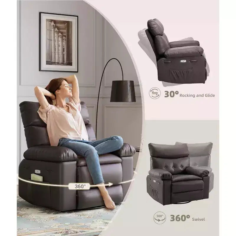 Power Lift Recliner Chair with Heat and Massage, Giant 27 Wide Seat, 360 Swivel Manual Rocker, Remote Control Oversized Recliner for Living Room