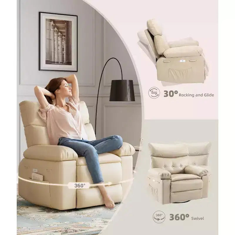 Power Lift Recliner Chair with Heat and Massage, Giant 27 Wide Seat, 360 Swivel Manual Rocker, Remote Control Oversized Recliner for Living Room