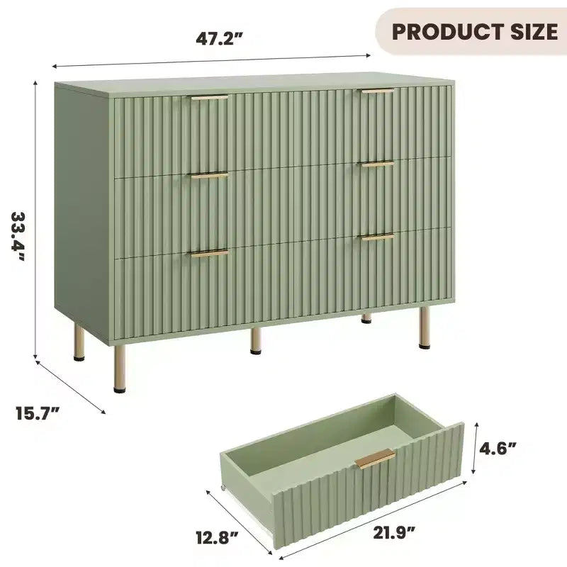 Commode double à 6 tiroirs, commode en bois cannelé de 120 cm avec rangement profond et grand plateau - Meuble TV pour salon, chambre, couloir