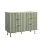 Commode double à 6 tiroirs, commode en bois cannelé de 120 cm avec rangement profond et grand plateau - Meuble TV pour salon, chambre, couloir