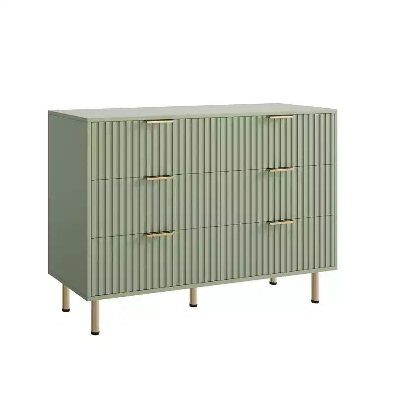 Commode double à 6 tiroirs, commode en bois cannelé de 120 cm avec rangement profond et grand plateau - Meuble TV pour salon, chambre, couloir