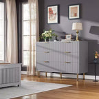 Commode double à 6 tiroirs, commode en bois cannelé de 120 cm avec rangement profond et grand plateau - Meuble TV pour salon, chambre, couloir