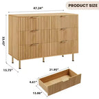Commode double à 6 tiroirs, commode en bois cannelé de 120 cm avec rangement profond et grand plateau - Meuble TV pour salon, chambre, couloir