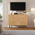 Commode double à 6 tiroirs, commode en bois cannelé de 120 cm avec rangement profond et grand plateau - Meuble TV pour salon, chambre, couloir