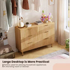 Commode double à 6 tiroirs, commode en bois cannelé de 120 cm avec rangement profond et grand plateau - Meuble TV pour salon, chambre, couloir