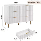 Commode double à 6 tiroirs, commode en bois cannelé de 120 cm avec rangement profond et grand plateau - Meuble TV pour salon, chambre, couloir