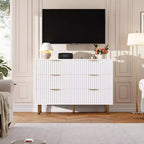 Commode double à 6 tiroirs, commode en bois cannelé de 120 cm avec rangement profond et grand plateau - Meuble TV pour salon, chambre, couloir