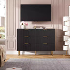 Commode double à 6 tiroirs, commode en bois cannelé de 120 cm avec rangement profond et grand plateau - Meuble TV pour salon, chambre, couloir