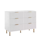 Commode double à 6 tiroirs, commode en bois cannelé de 120 cm avec rangement profond et grand plateau - Meuble TV pour salon, chambre, couloir