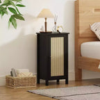 Meuble de rangement avec porte en rotin tressé, Organisateur autoportant peu encombrant à 2 niveaux, Table de chevet de finition pour salle de bain, cuisine, salon