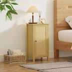 Meuble de rangement avec porte en rotin tressé, Organisateur autoportant peu encombrant à 2 niveaux, Table de chevet de finition pour salle de bain, cuisine, salon