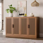 Buffet de rangement à portes en rotin 3 pièces avec étagères réglables - 93Lx36H
