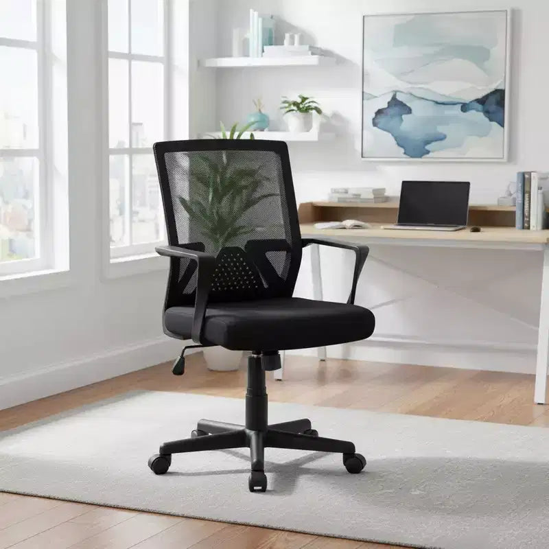 Homy Casa Mid-Back Mesh Desk Chair with Adjustable Height for Home Office or Study Area, Black