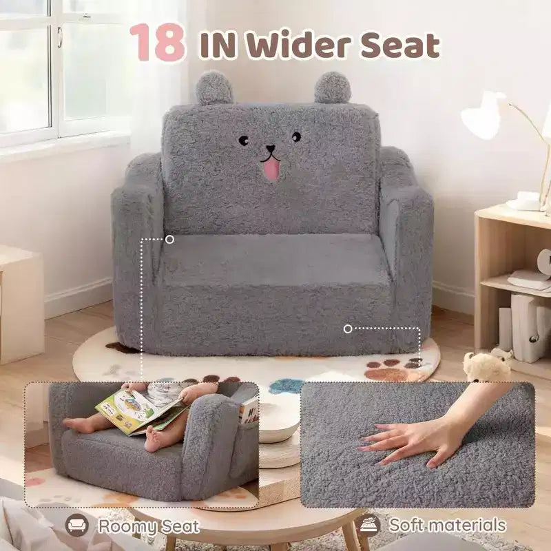 Kinder King Toddler Sofa Chair, 2-in-1 Foldable Baby Couch Flip Open Sofa Bed for Playroom, Pink