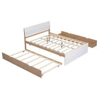 Full Size Sturdy Wood Bed Frame with Twin Trundle and 2 Storage Drawers, no Box Spring Needed, Trundle Bed for Bedroom, Guest Room, or Small Space