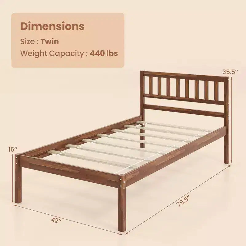 Costway Twin/Full/Queen Platform Bed with Headboard Solid Wood Leg Mattress Foundation Walnut