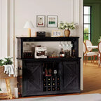 55" Meuble de bar à café de ferme avec lumières - Grand buffet avec portes coulissantes, étagère à vin, étagères réglables pour cuisine, salle à manger