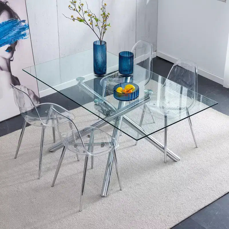 Lot de 6 chaises de salle à manger modernes en acrylique avec sièges transparents en forme de cuillère, chaises transparentes avec pieds dorés, pour salle à manger, cuisine, salon, argenté