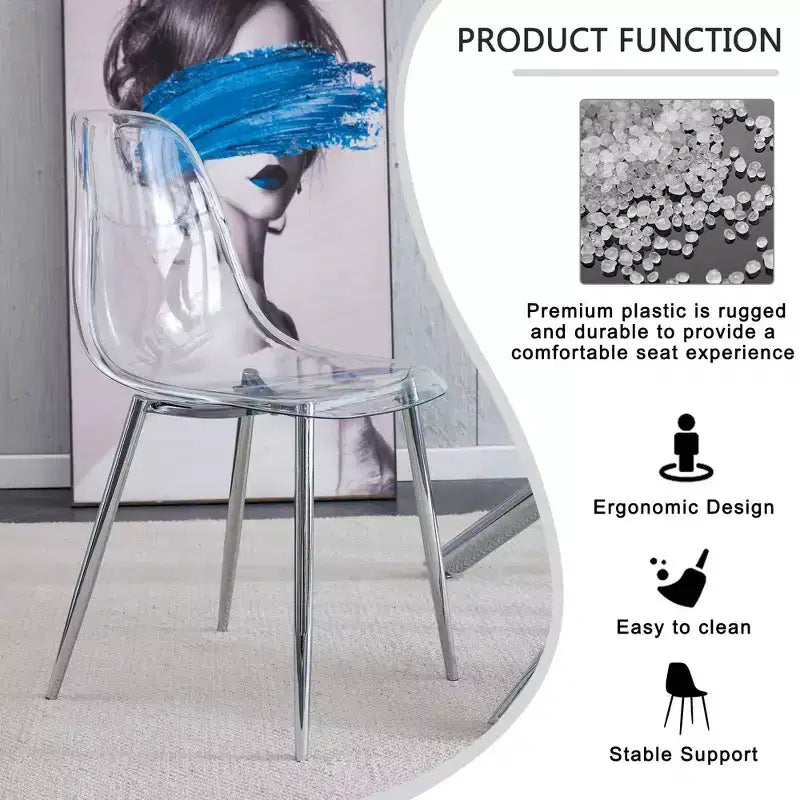 Lot de 6 chaises de salle à manger modernes en acrylique avec sièges transparents en forme de cuillère, chaises transparentes avec pieds dorés, pour salle à manger, cuisine, salon, argenté