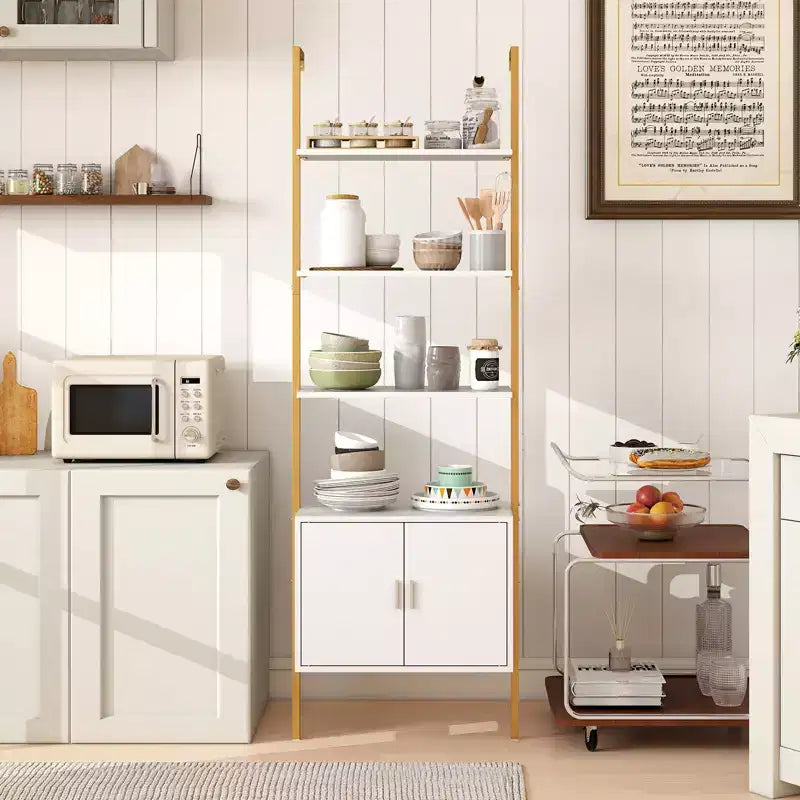 Costway 2PCS 72.5 Tall Bookshelf 5 Tier Wall Mount Ladder Bookcase w/ Cabinet