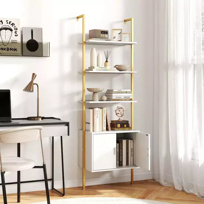 Costway 2PCS 72.5 Tall Bookshelf 5 Tier Wall Mount Ladder Bookcase w/ Cabinet