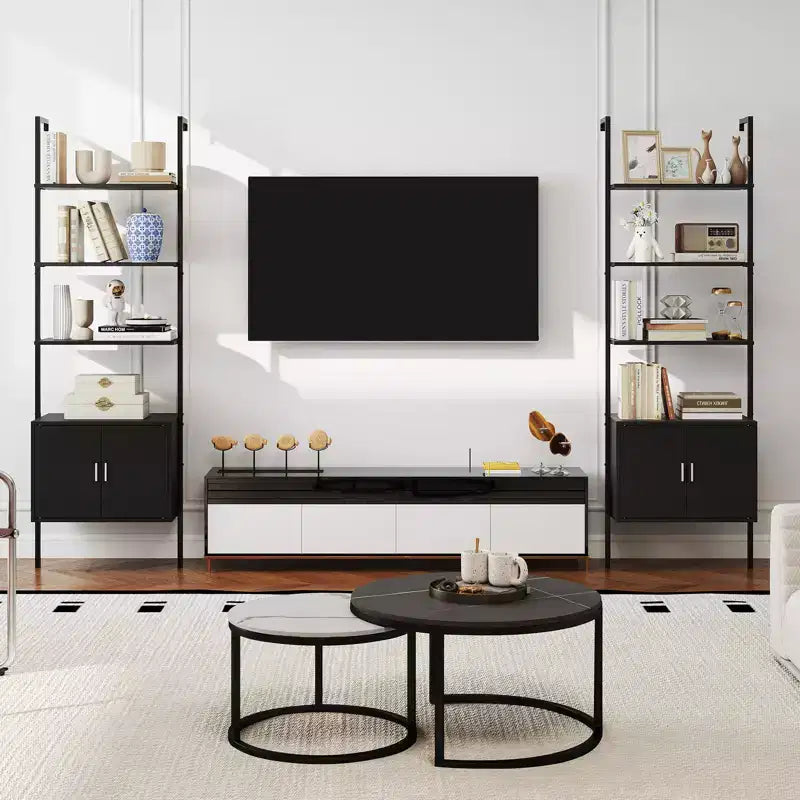 Costway 2PCS 72.5 Tall Bookshelf 5 Tier Wall Mount Ladder Bookcase w/ Cabinet