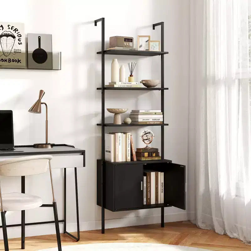 Costway 2PCS 72.5 Tall Bookshelf 5 Tier Wall Mount Ladder Bookcase w/ Cabinet