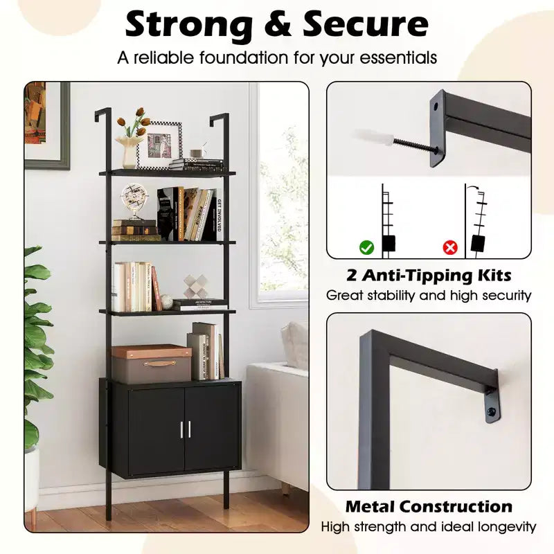 Costway 2PCS 72.5 Tall Bookshelf 5 Tier Wall Mount Ladder Bookcase w/ Cabinet