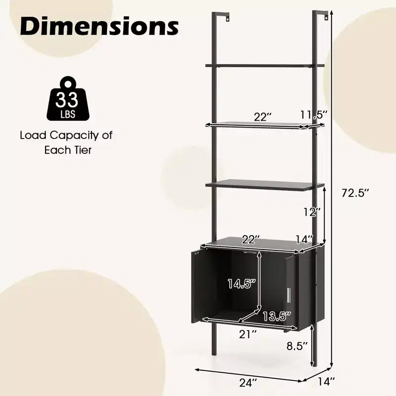 Costway 2PCS 72.5 Tall Bookshelf 5 Tier Wall Mount Ladder Bookcase w/ Cabinet