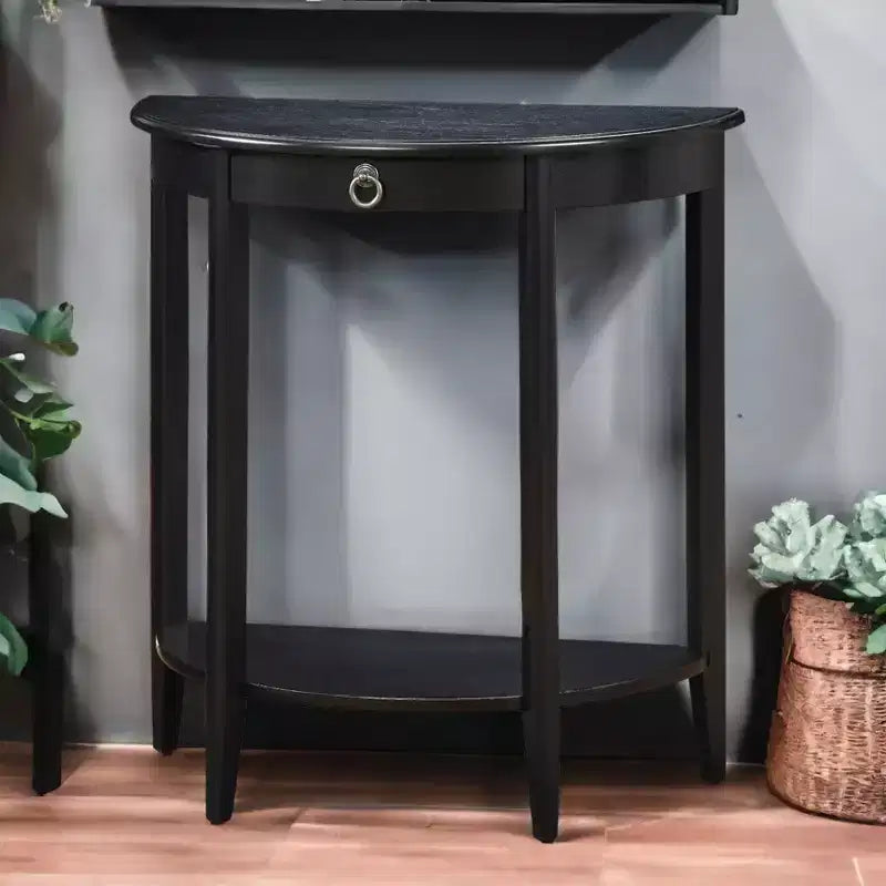 Table console GDFStudio Dain moderne en bois demi-lune avec 1 étagère ouverte